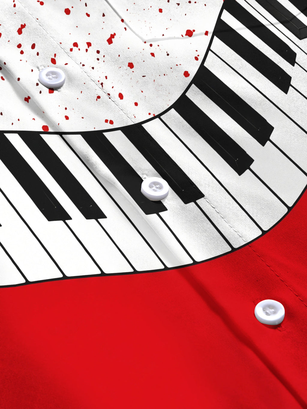 Oceanlyte Men's Graphic Piano Keyboard And Red Splatter Print Long Sleeve Shirt with Chest Pocket