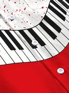 Oceanlyte Men's Graphic Piano Keyboard And Red Splatter Print Long Sleeve Shirt with Chest Pocket