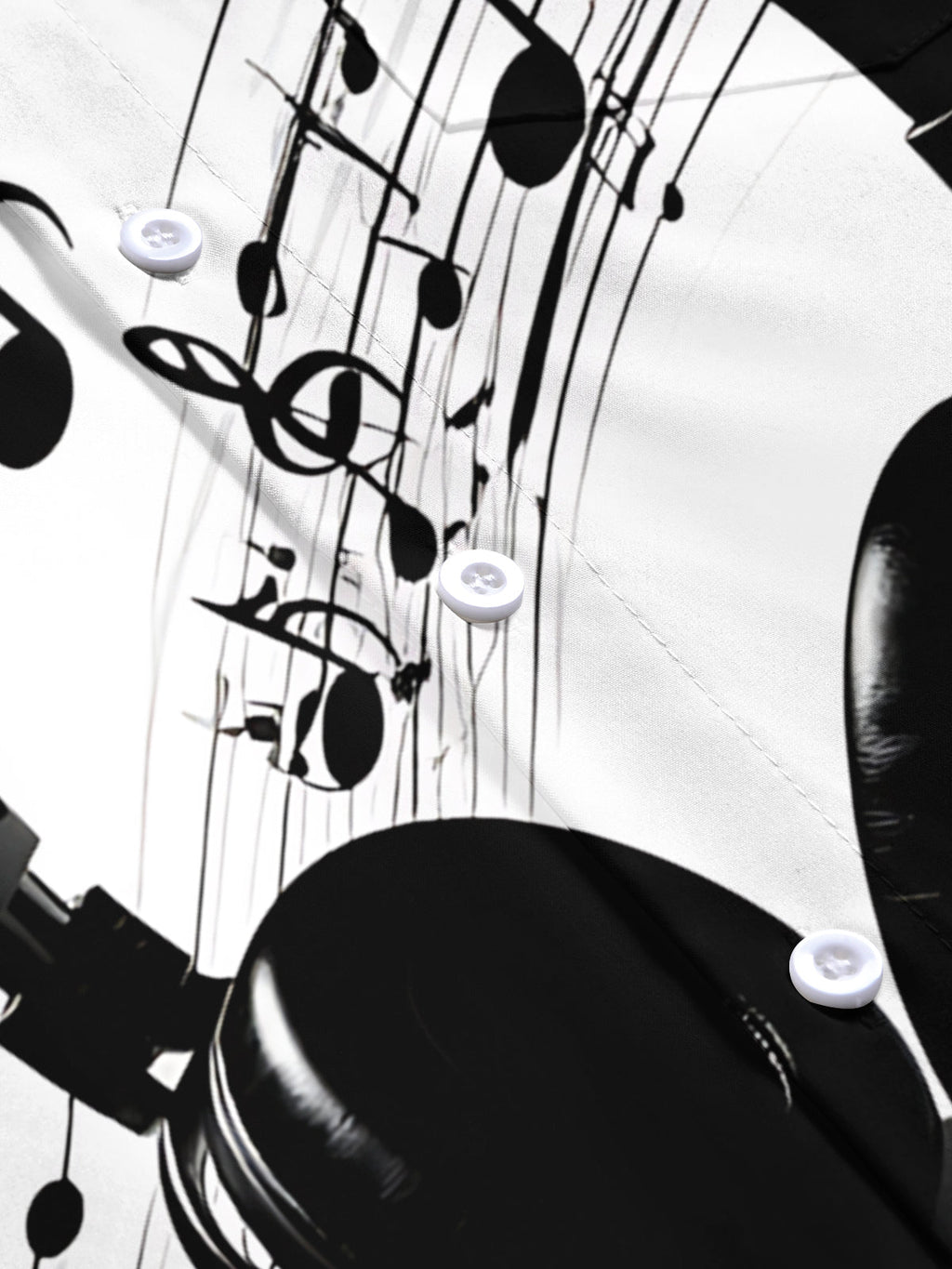 Oceanlyte Men's Printed Headphones Print Musical Notes Print Short Sleeve Shirt with Chest Pocket