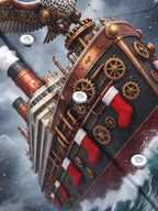 Oceanlyte Men's Long Sleeve Shirt - Steampunk Owl And Steamship With Christmas Stockings Print with Chest Pocket