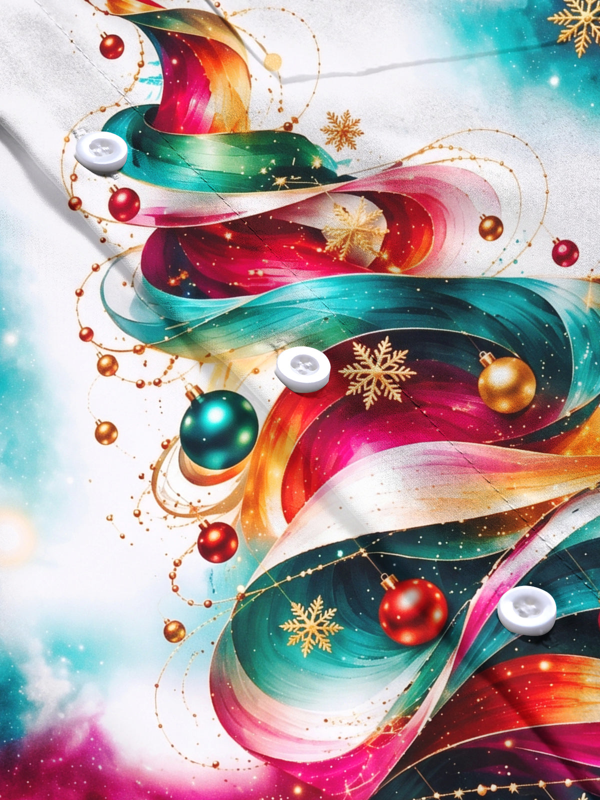 Oceanlyte Men's Long Sleeve Shirt - Abstract Christmas Tree With Ornaments And Snowflakes Print with Chest Pocket