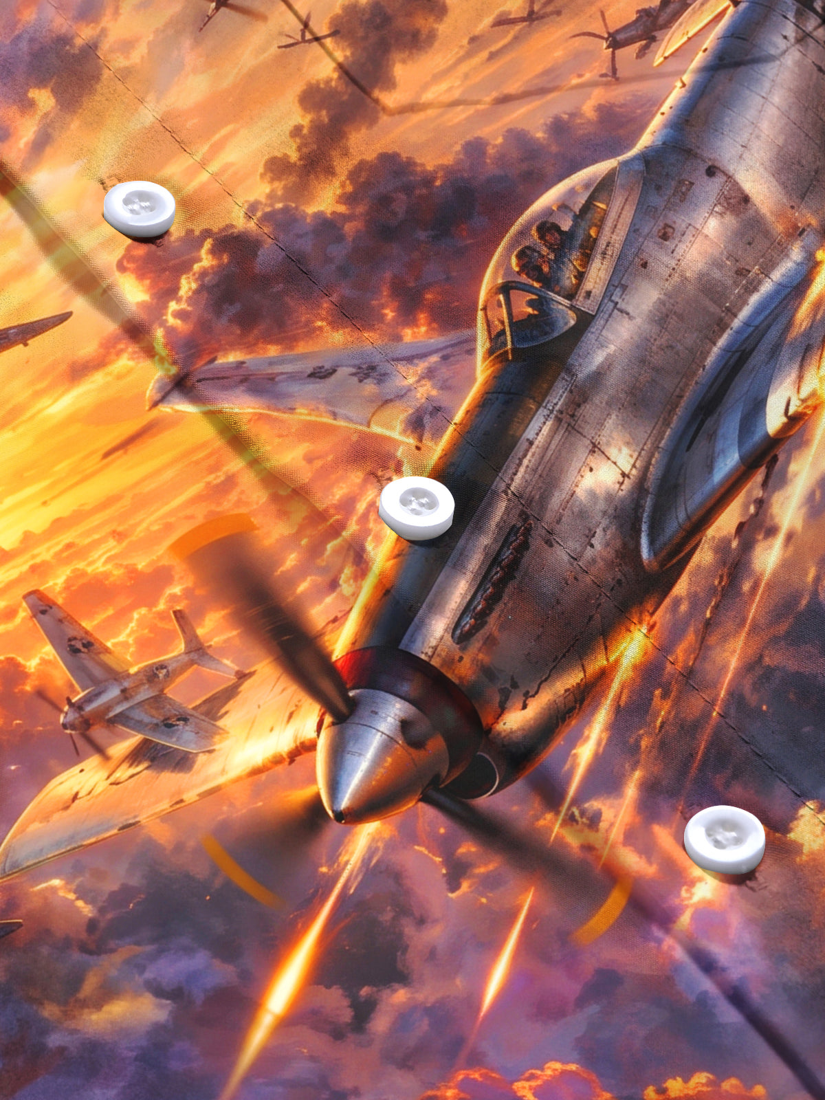 Oceanlyte Men's Long Sleeve Shirt - The "Battle of Britain" Airplanes And Sunset Sky Print with Chest Pocket
