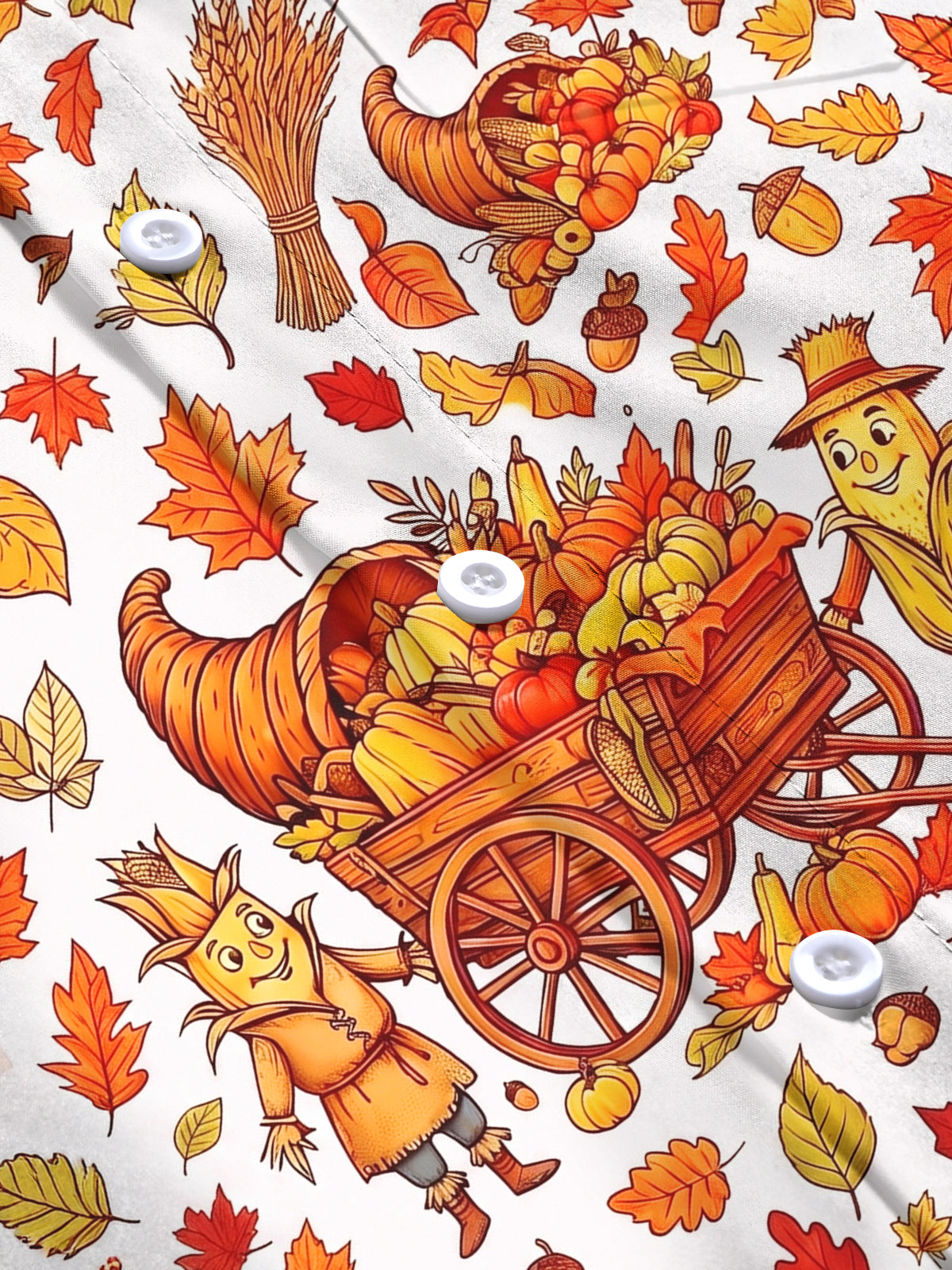 Oceanlyte Men's Long Sleeve Shirt - Thanksgiving Cornucopia And Harvest Cartoons Print with Chest Pocket
