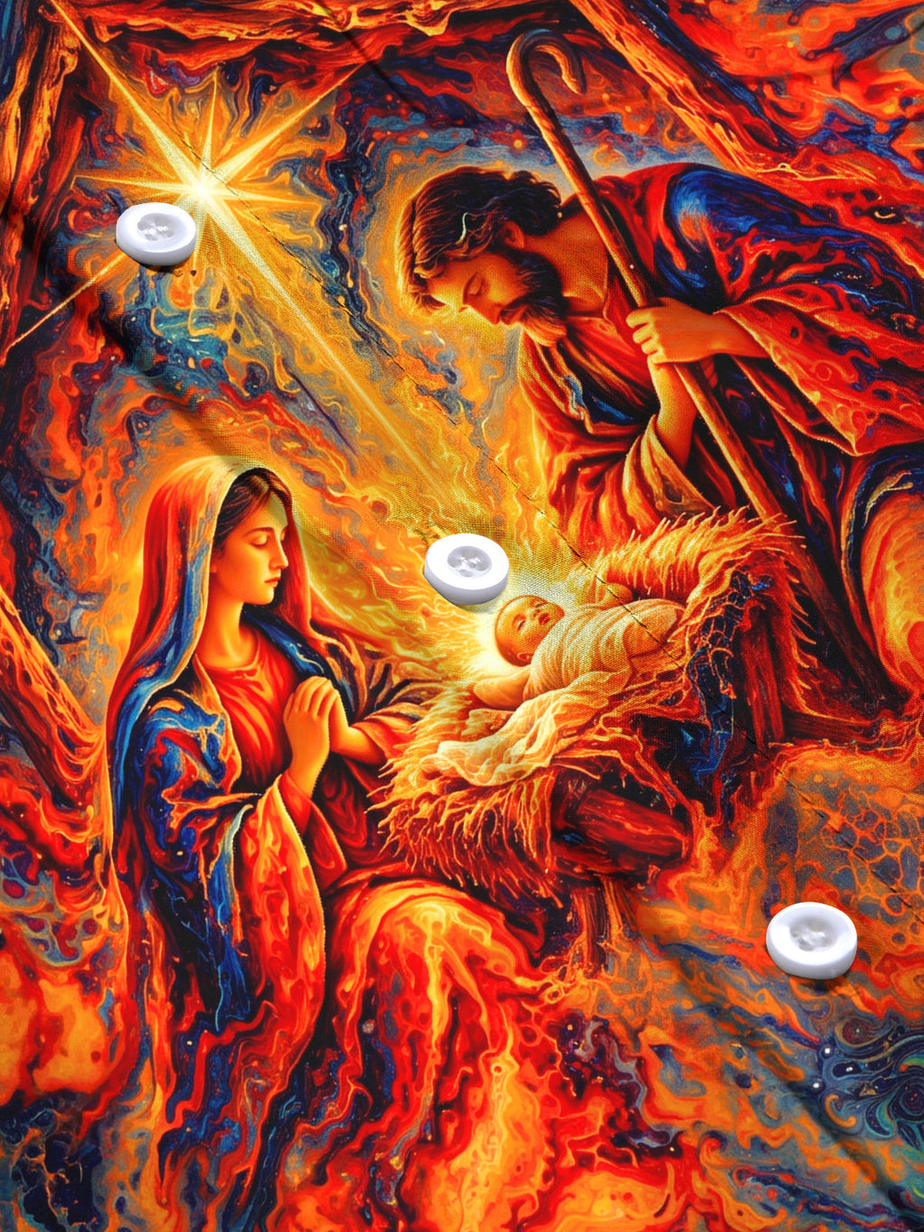 Oceanlyte Men's Long Sleeve Shirt - Nativity Scene With Holy Family And Star Of Bethlehem Print with Chest Pocket