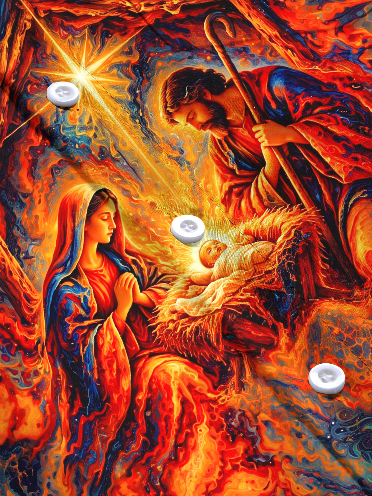Oceanlyte Men's Long Sleeve Shirt - Nativity Scene With Holy Family And Star Of Bethlehem Print with Chest Pocket