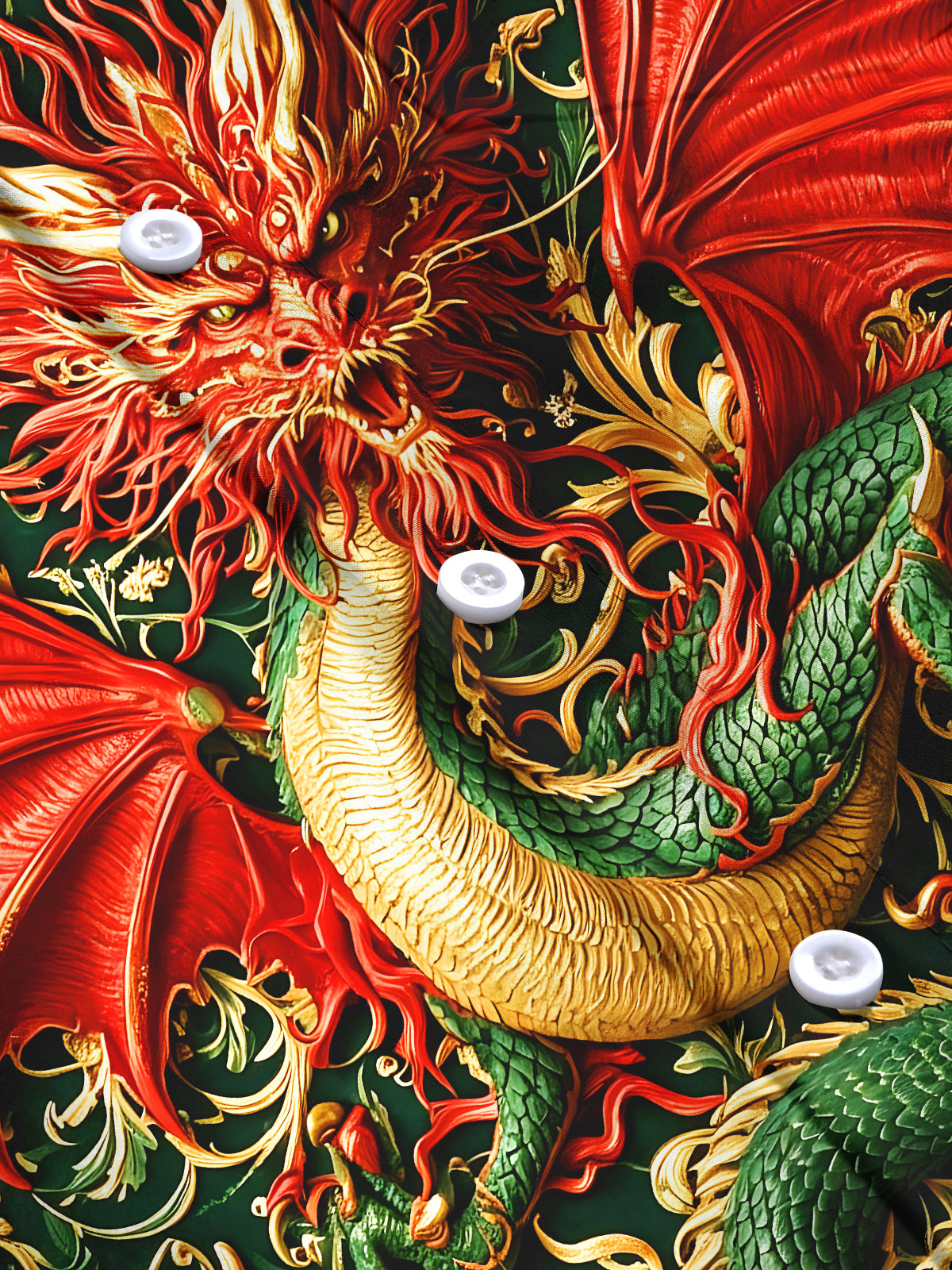 Oceanlyte Men's Oriental Dragon And Christmas Ornaments Print Long Sleeve Shirt with Chest Pocket