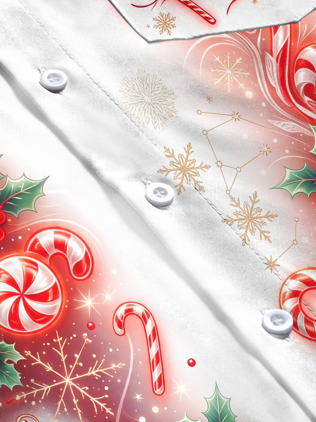 Oceanlyte Men's Christmas Candy Canes And Holly Berries Print Long Sleeve Shirt with Chest Pocket