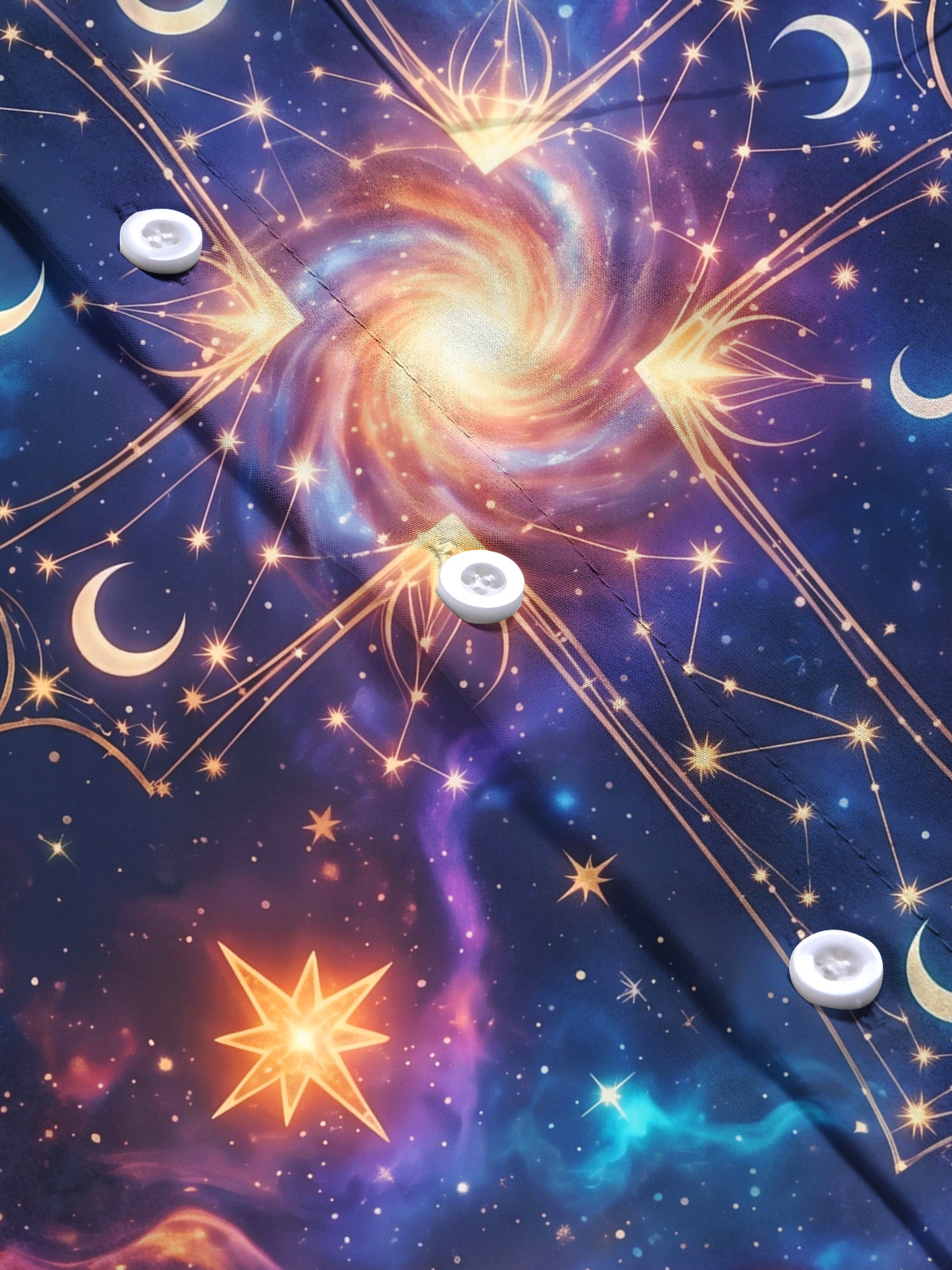 Oceanlyte Men's Galaxy Cross With Stars And Moons Print Long Sleeve Shirt with Chest Pocket