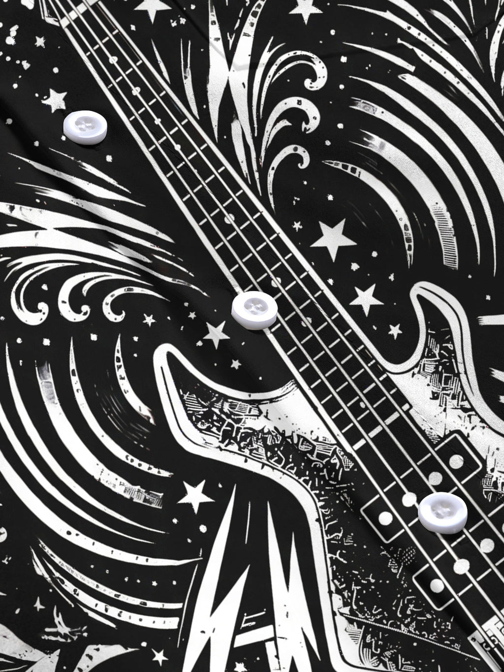 Oceanlyte Men's Bass Guitar With Stars And Lightning Print Long Sleeve Shirt with Chest Pocket