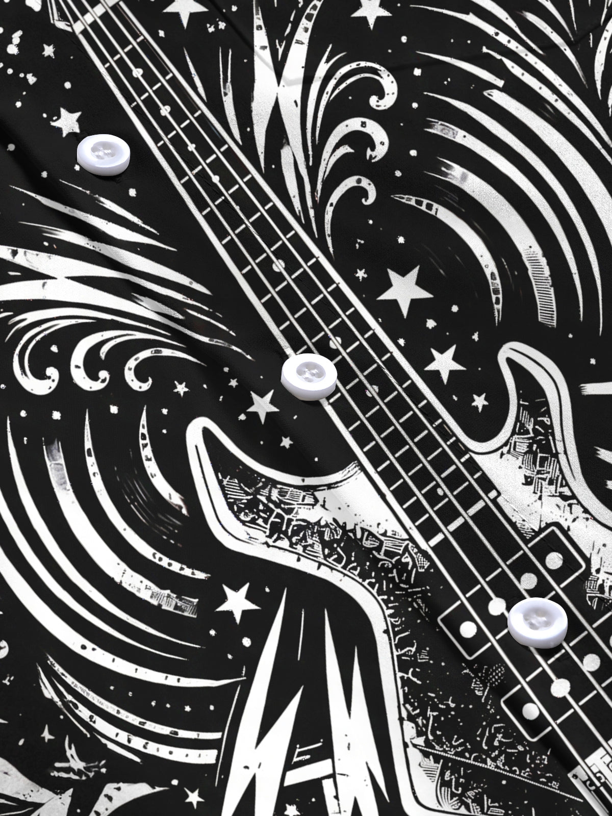 Oceanlyte Men's Bass Guitar With Stars And Lightning Print Long Sleeve Shirt with Chest Pocket