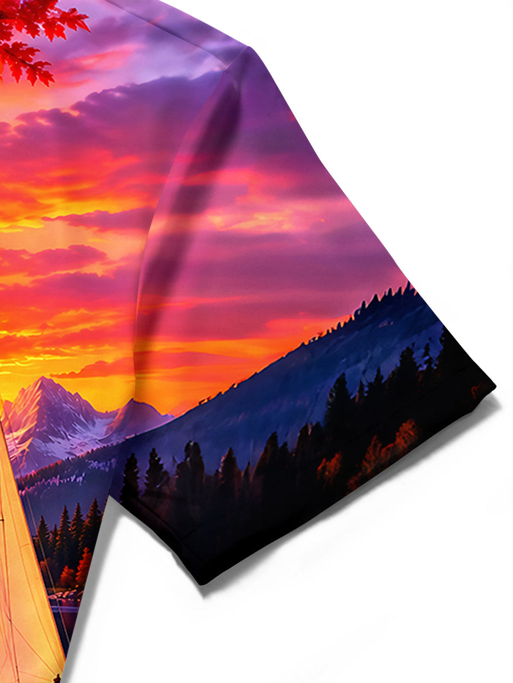 Oceanlyte Men's Hawaiian Sunset Lake Landscape Print Short Sleeve Shirt with Chest Pocket