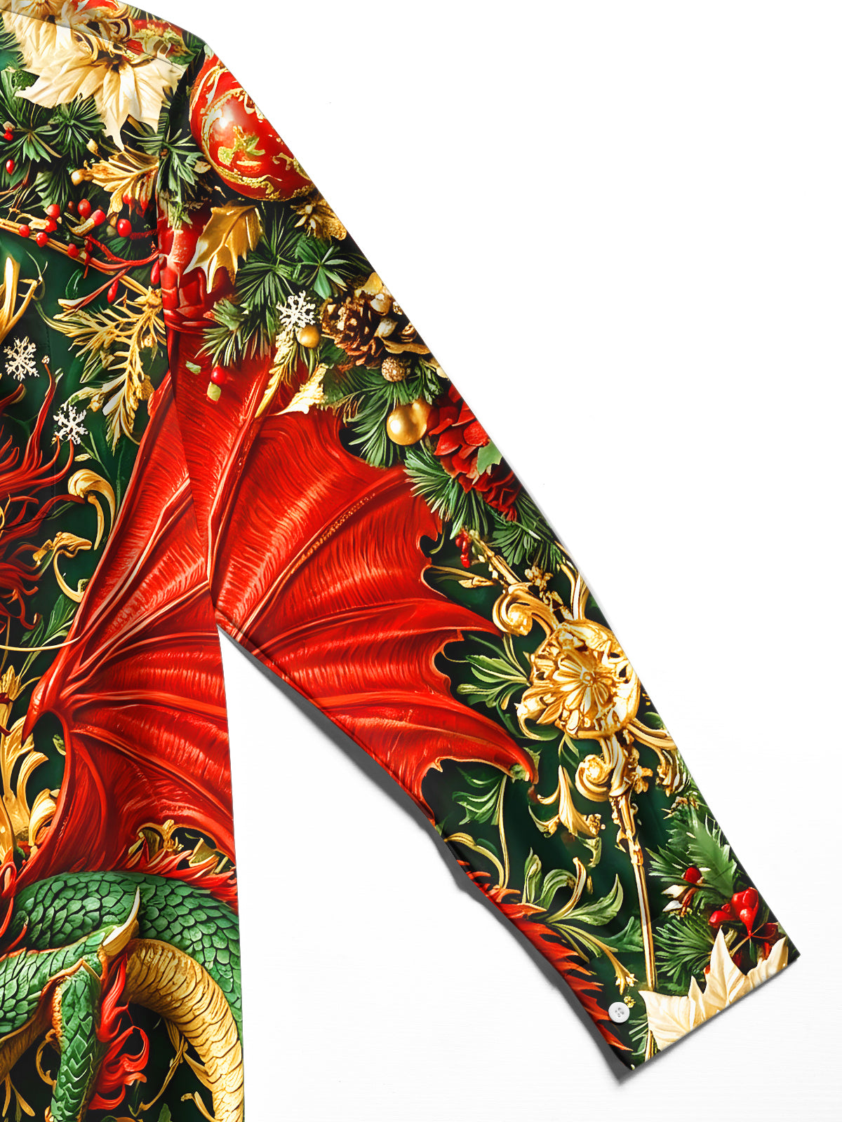 Oceanlyte Men's Oriental Dragon And Christmas Ornaments Print Long Sleeve Shirt with Chest Pocket