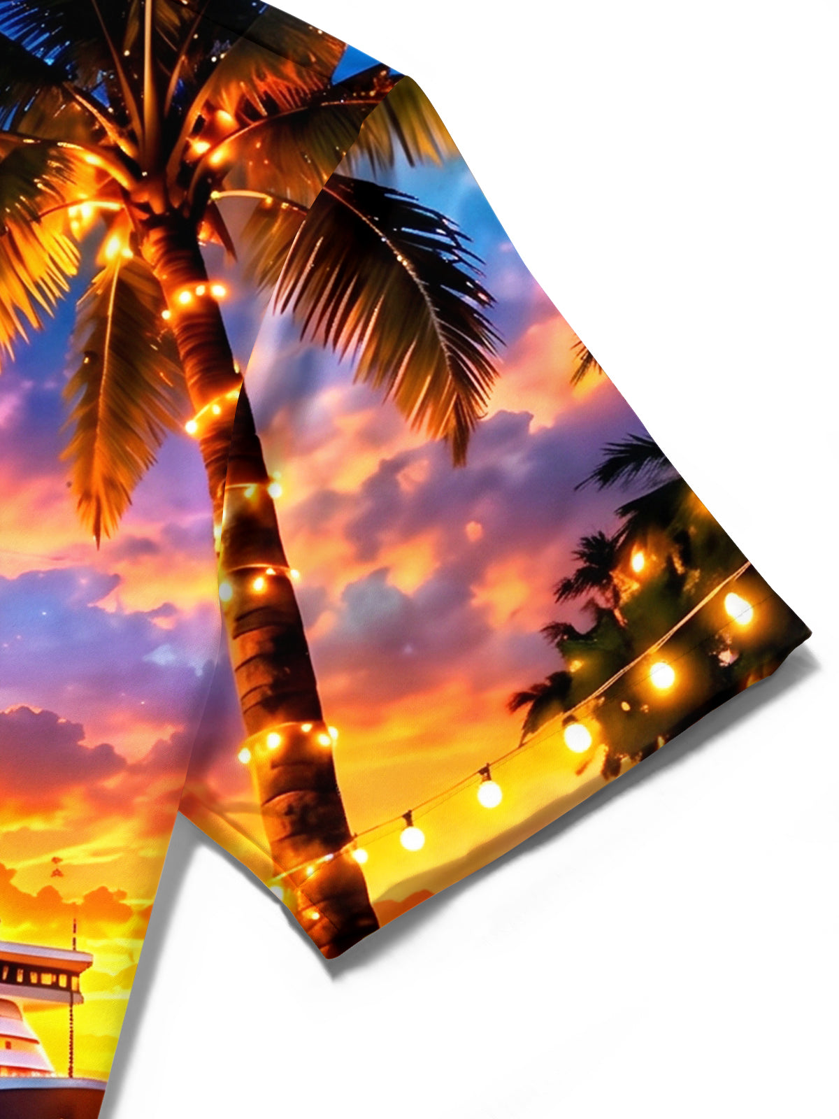 Oceanlyte Men's Cruise Ship And Palm Trees At Sunset Print Short Sleeve Shirt with Chest Pocket