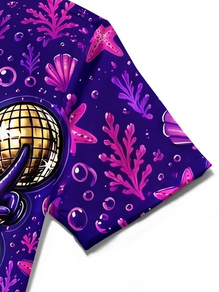 Oceanlyte Men's Hawaiian Disco Octopus Print Short Sleeve Shirt with Chest Pocket