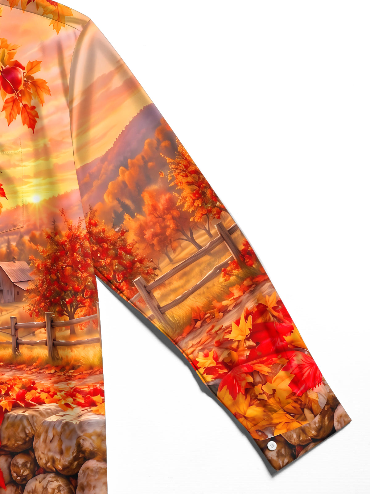 Oceanlyte Men's Printed Autumn Apple Orchard Landscape Print Long Sleeve Shirt with Chest Pocket