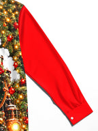 Oceanlyte Men's Long Sleeve Shirt - Vintage Steam Train With Christmas Ornaments And Pine Branches Print with Chest Pocket
