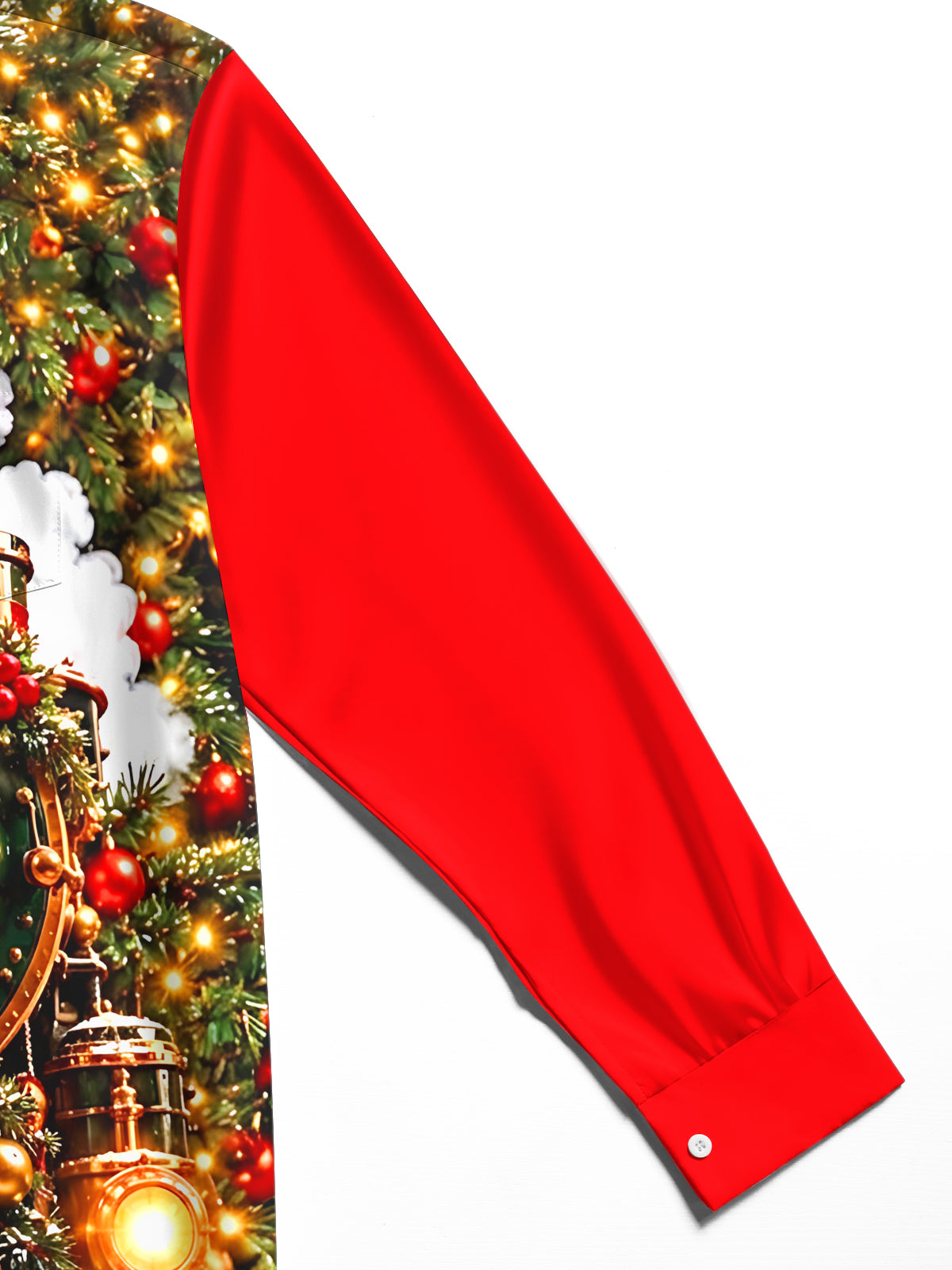 Oceanlyte Men's Long Sleeve Shirt - Vintage Steam Train With Christmas Ornaments And Pine Branches Print with Chest Pocket