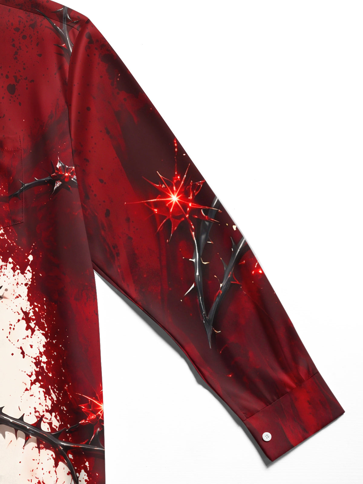 Oceanlyte Men's Printed Red Rose And Black Thorns Print Long Sleeve Shirt with Chest Pocket