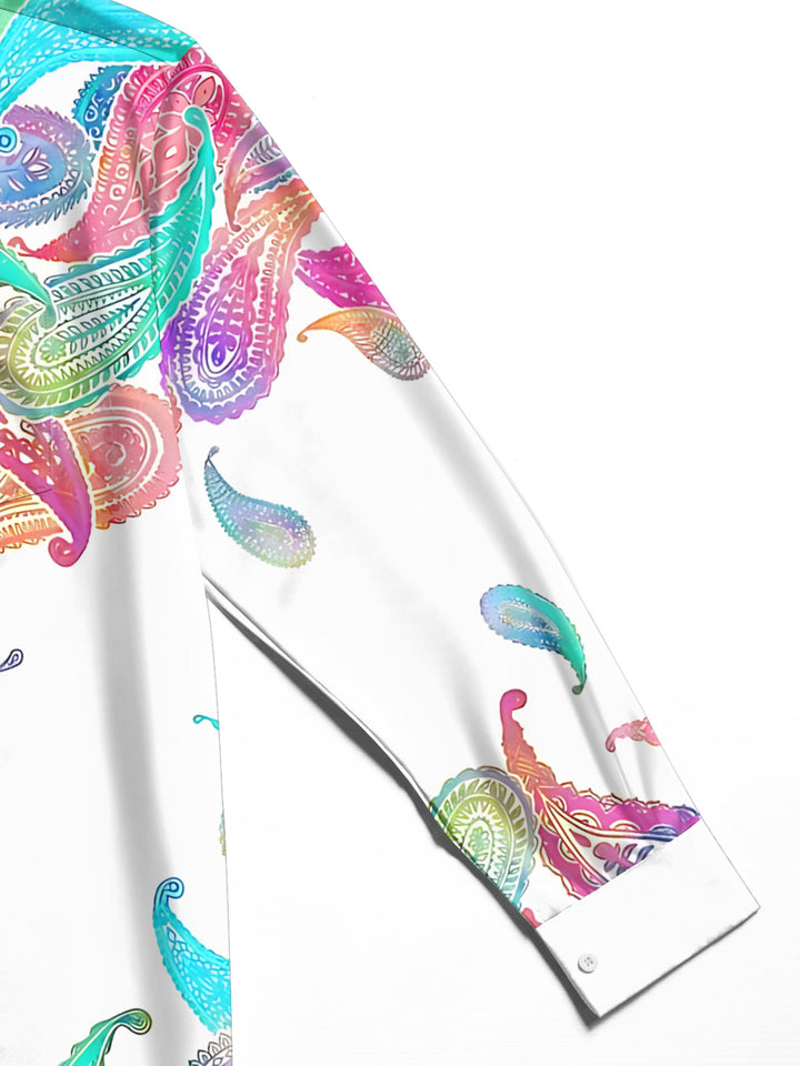 Oceanlyte Men's Printed Colorful Paisley Print Long Sleeve Shirt with Chest Pocket