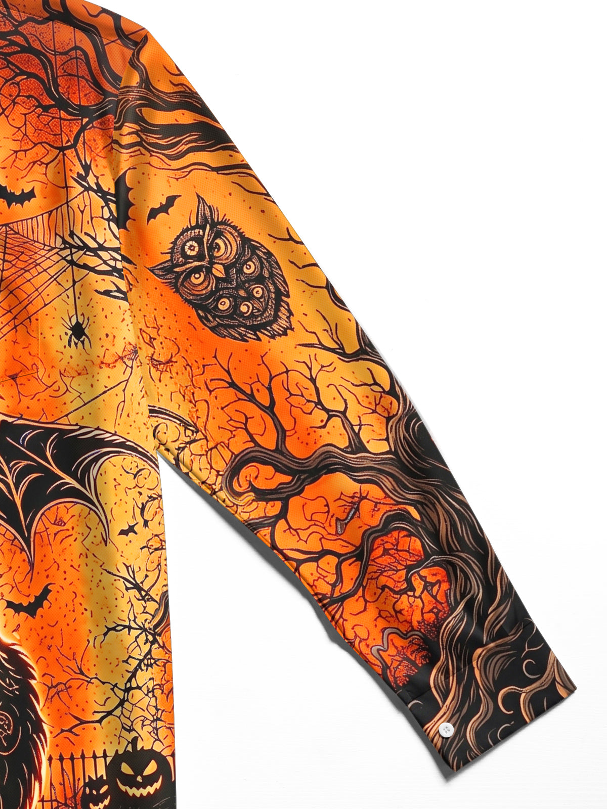 Oceanlyte Men's Halloween Black Cat With Bats And Castle Print Long Sleeve Shirt with Chest Pocket