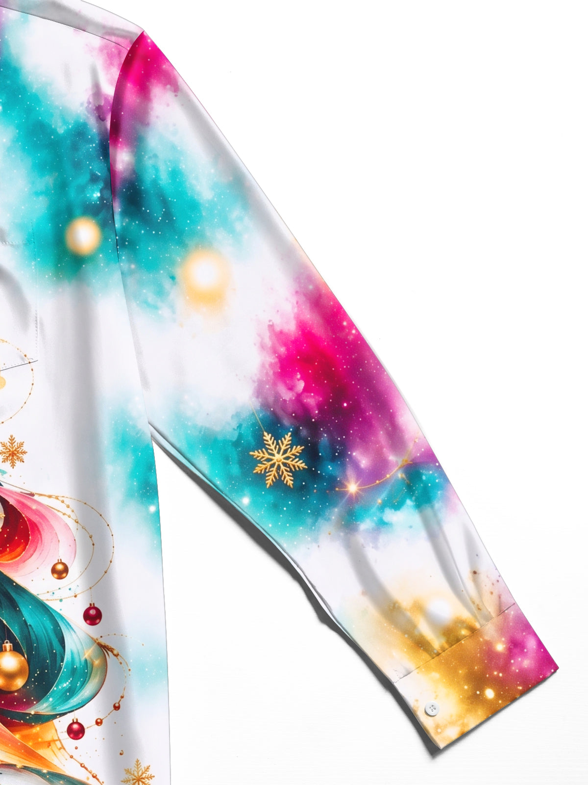 Oceanlyte Men's Long Sleeve Shirt - Abstract Christmas Tree With Ornaments And Snowflakes Print with Chest Pocket