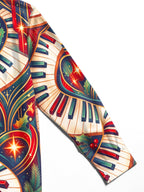 Oceanlyte Men's Long Sleeve Shirt - Christmas Holly And Berries Print Piano Keyboard And Musical Notes Print with Chest Pocket