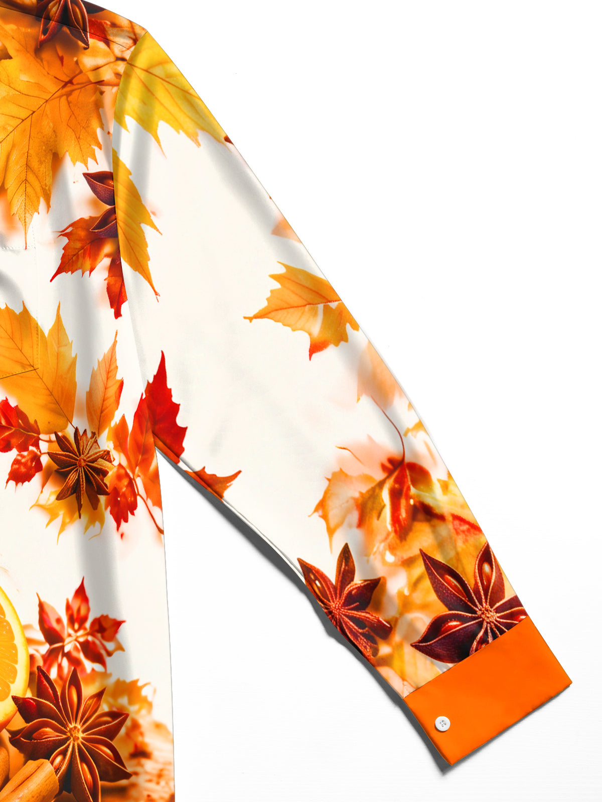 Oceanlyte Men's Printed Autumn Maple Leaves And Oranges Print Long Sleeve Shirt with Chest Pocket