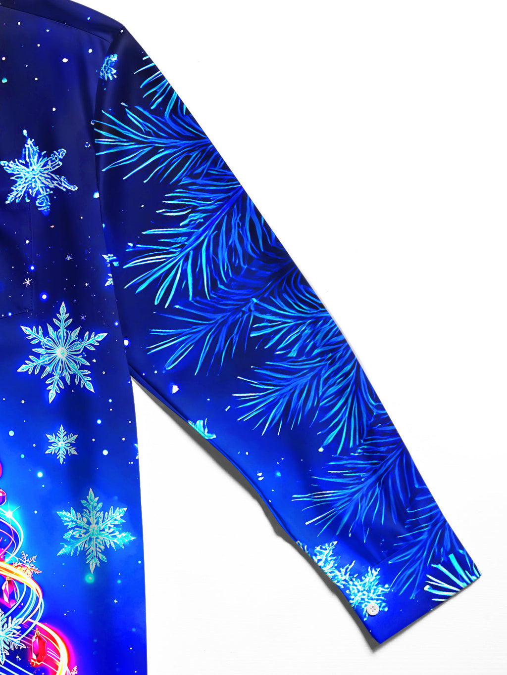Oceanlyte Men's Long Sleeve Shirt - Neon Light Spiral Christmas Tree With Ornaments Print with Chest Pocket