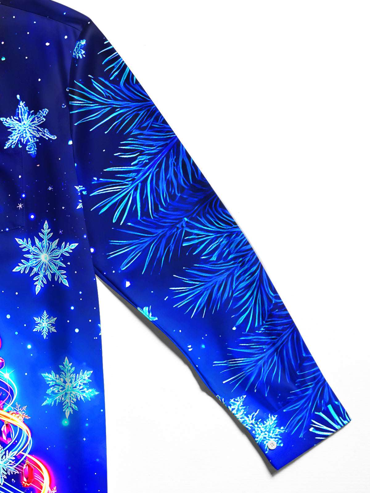 Oceanlyte Men's Long Sleeve Shirt - Neon Light Spiral Christmas Tree With Ornaments Print with Chest Pocket