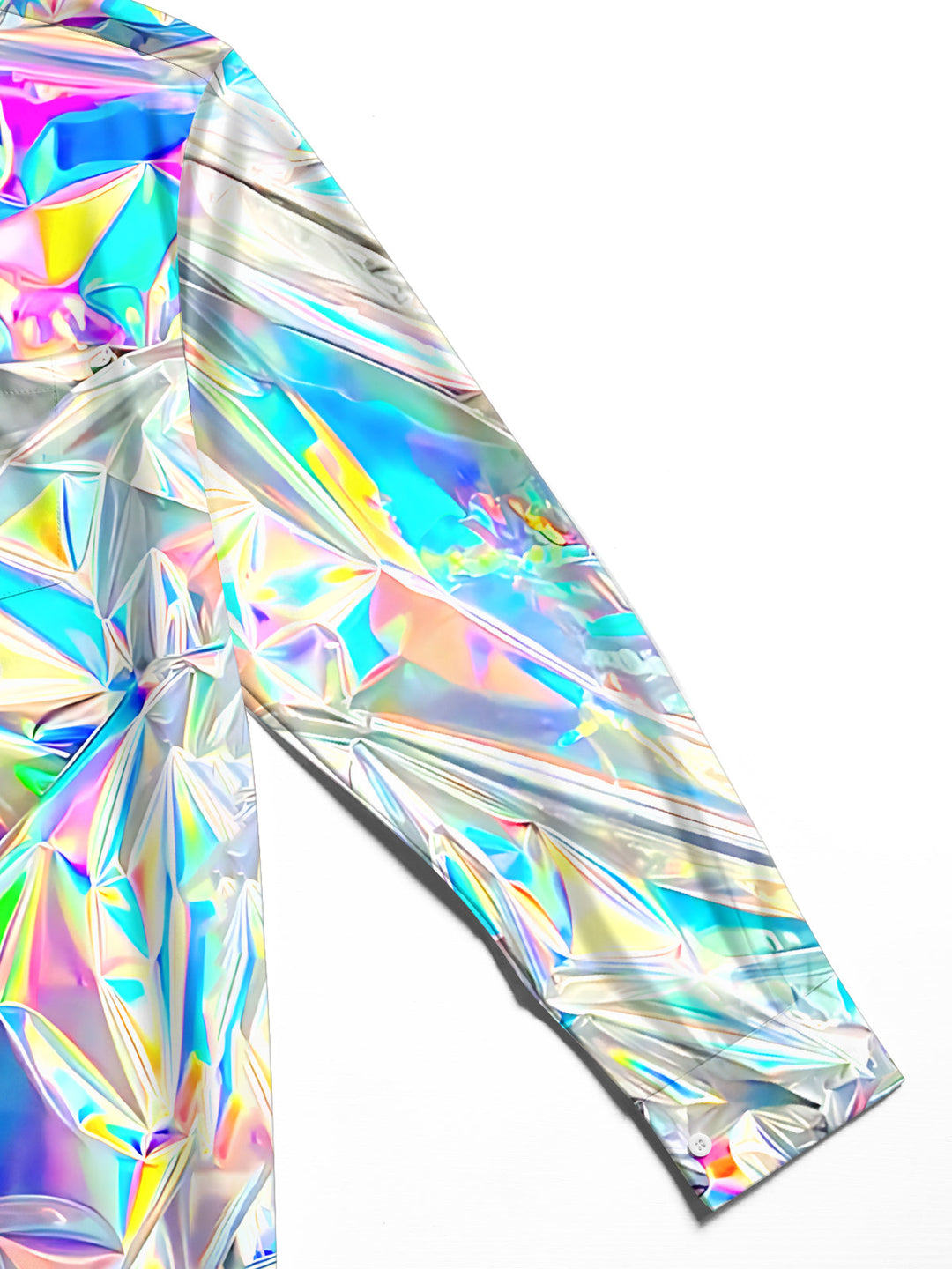 Oceanlyte Men's Graphic 3D Holographic Crinkled Foil Print Long Sleeve Button Down Shirt with Chest Pocket