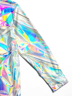 Oceanlyte Men's Graphic 3D Holographic Crinkled Foil Print Long Sleeve Button Down Shirt with Chest Pocket