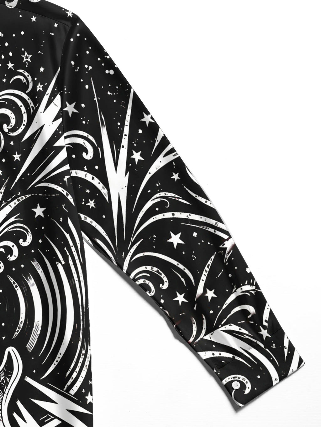 Oceanlyte Men's Bass Guitar With Stars And Lightning Print Long Sleeve Shirt with Chest Pocket