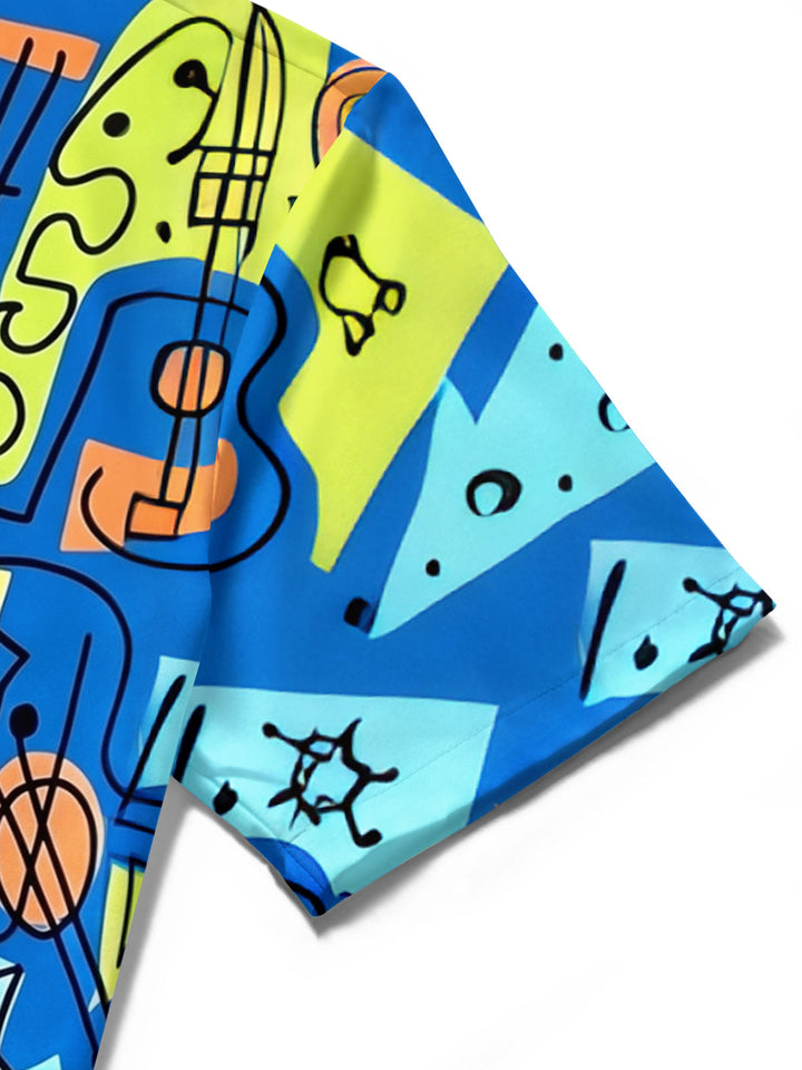 Oceanlyte Men's Graphic Abstract Geometric Guitar Print Short Sleeve Shirt with Chest Pocket