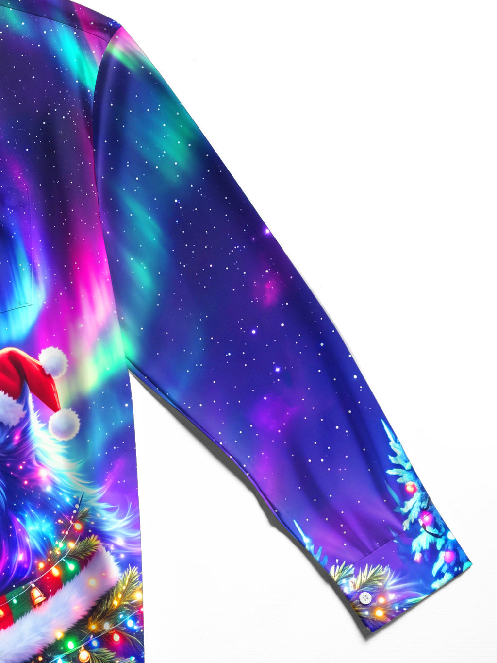 Oceanlyte Men's Wolf With Santa Hat And Christmas Scarf Print Long Sleeve Shirt with Chest Pocket