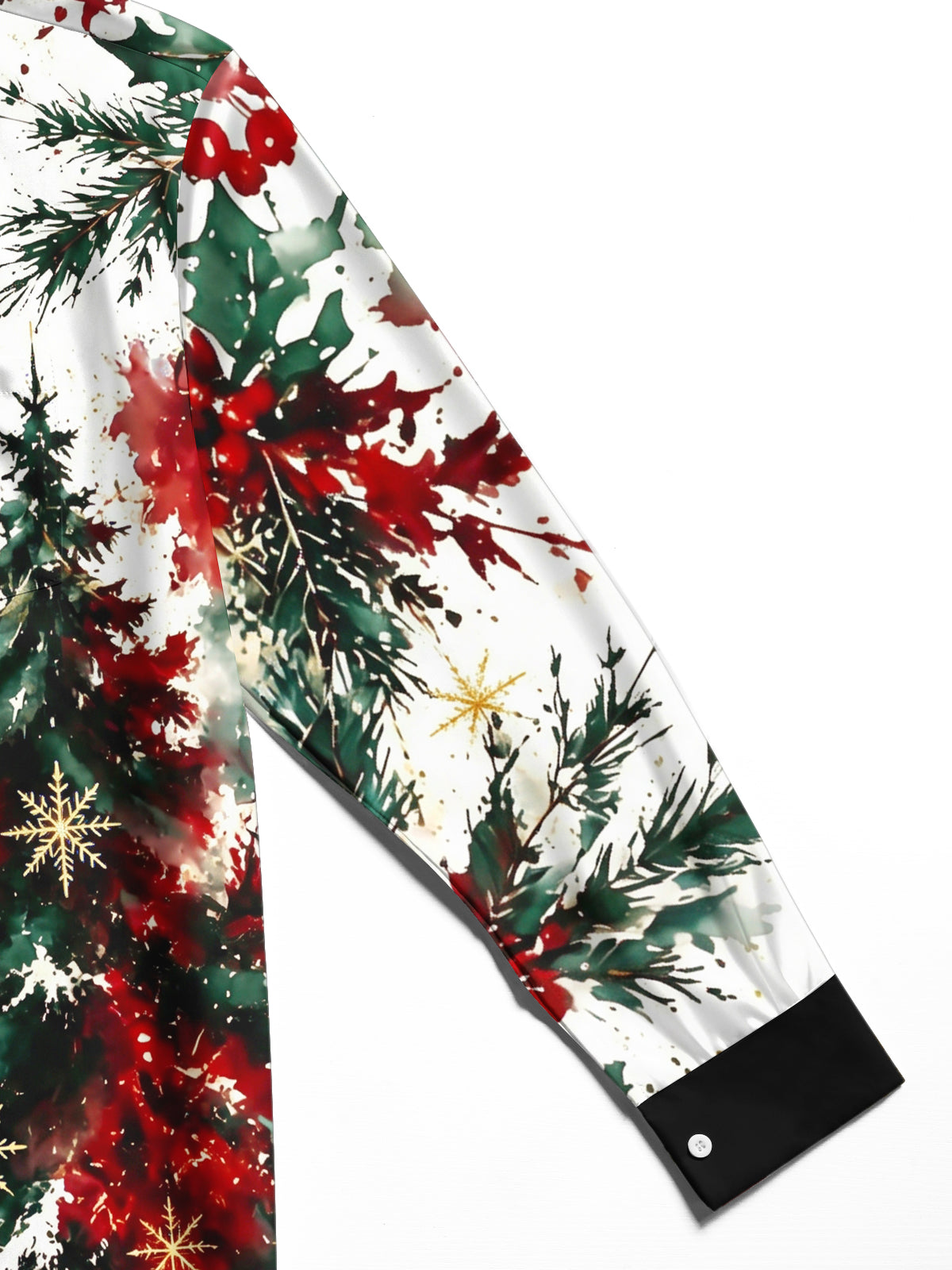 Oceanlyte Men's Watercolor Christmas Tree And Snowflakes Print Long Sleeve Shirt with Chest Pocket
