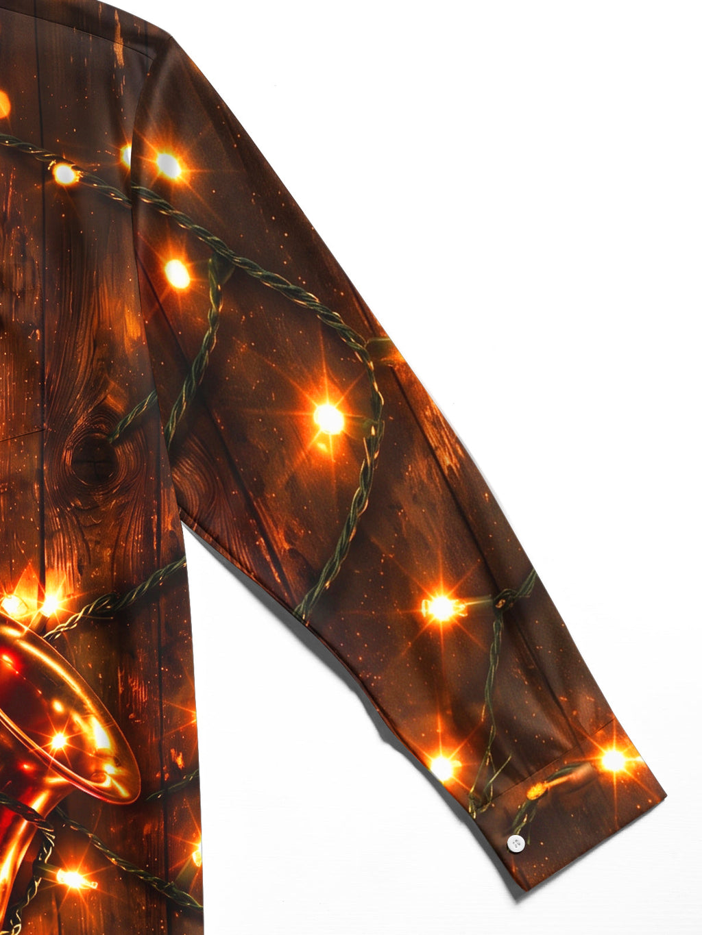 Oceanlyte Men's Saxophone And Christmas Light String Print Long Sleeve Shirt with Chest Pocket