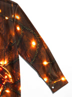 Oceanlyte Men's Saxophone And Christmas Light String Print Long Sleeve Shirt with Chest Pocket