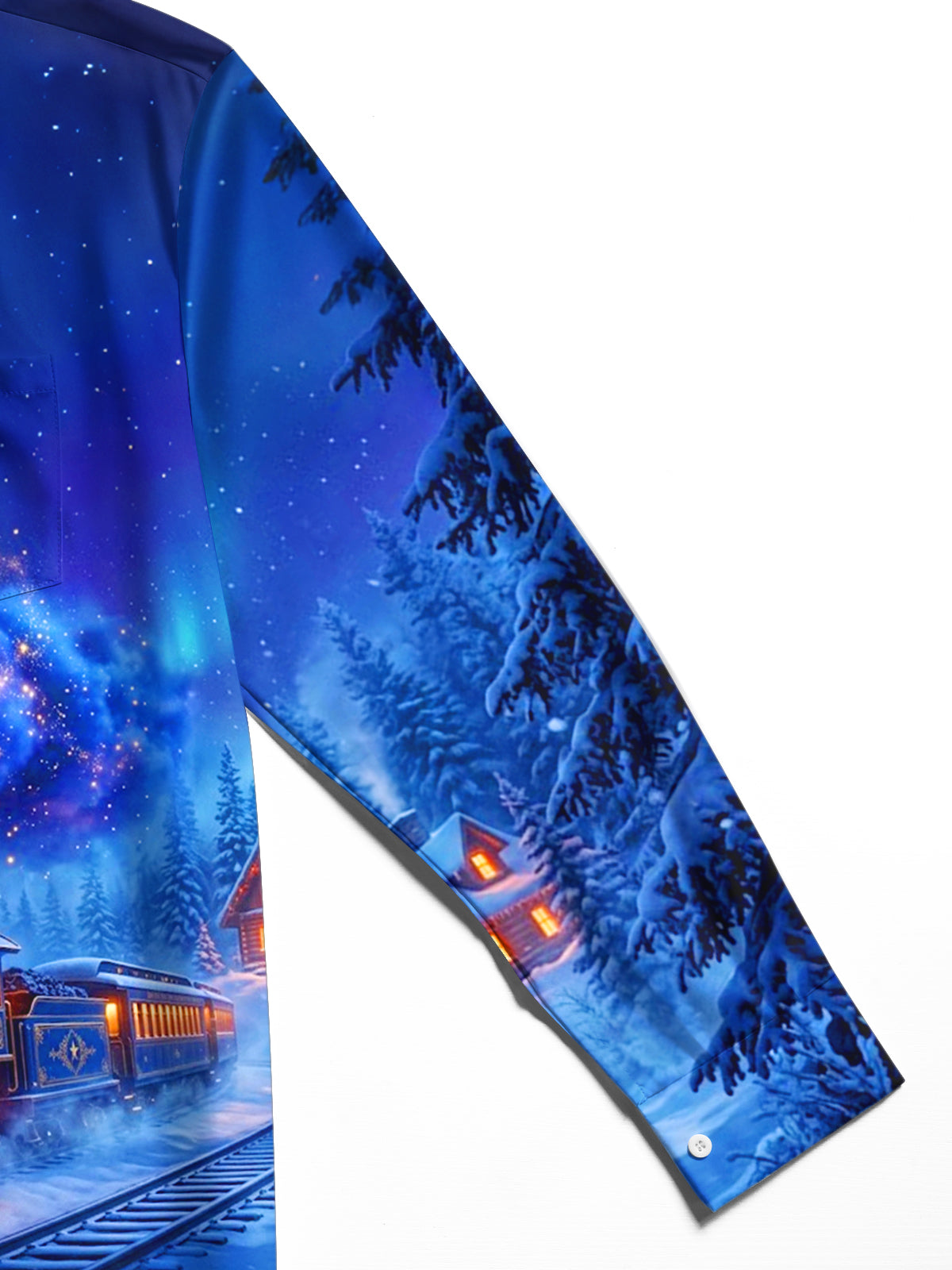 Oceanlyte Men's Graphic Vintage Train In Winter Forest Print Long Sleeve Shirt with Chest Pocket