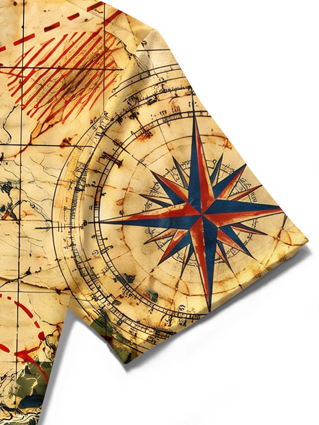 The "Overlord Cartography" Oceanlyte Men's Short Sleeve Shirt - Vintage Map With Compass Rose And Topography Print with Chest Pocket