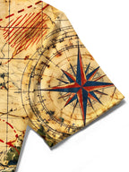 The "Overlord Cartography" Oceanlyte Men's Short Sleeve Shirt - Vintage Map With Compass Rose And Topography Print with Chest Pocket