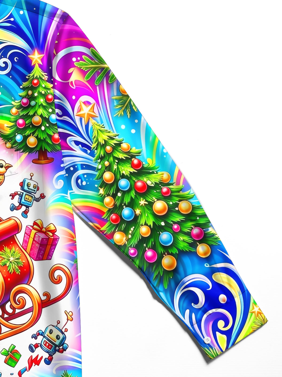 Oceanlyte Men's Graphic Christmas Cat In Rocket Sleigh Print Long Sleeve Shirt with Chest Pocket