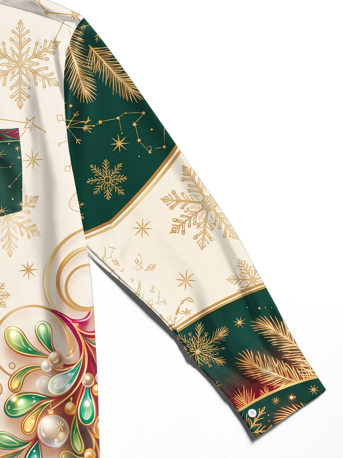 Oceanlyte Men's Christmas Ornaments And Snowflakes Print Long Sleeve Shirt with Chest Pocket