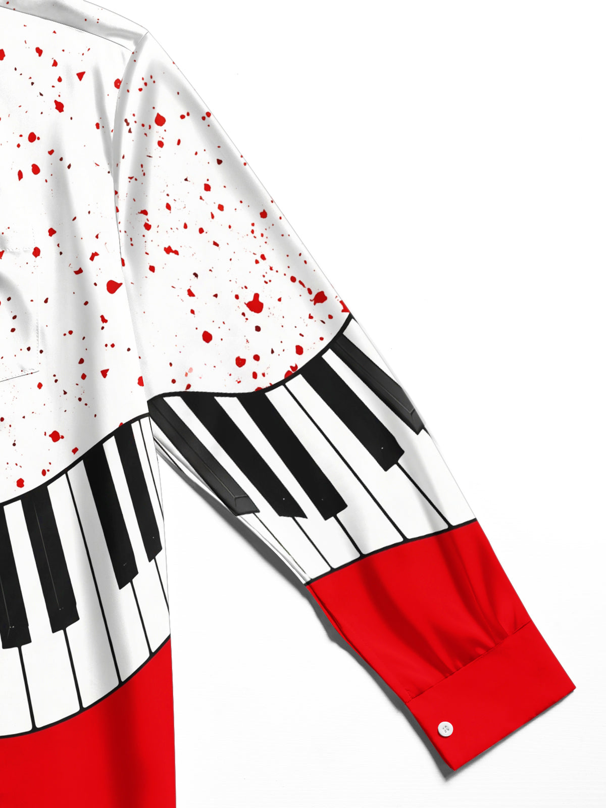 Oceanlyte Men's Graphic Piano Keyboard And Red Splatter Print Long Sleeve Shirt with Chest Pocket