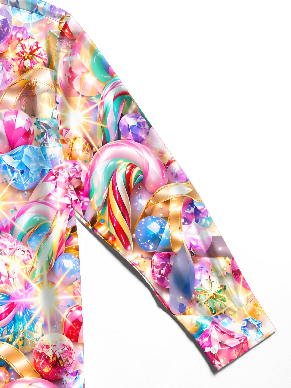 Oceanlyte Men's Christmas Candy Canes And Lollipops Print Long Sleeve Shirt with Chest Pocket