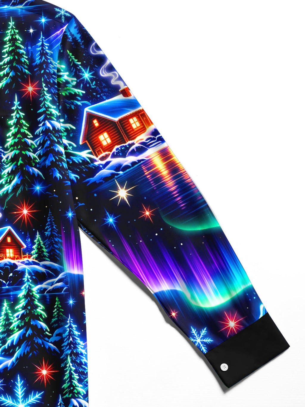 Oceanlyte Men's Long Sleeve Shirt - Aurora Borealis And Snowy Mountain Landscape Print with Chest Pocket