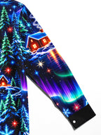 Oceanlyte Men's Long Sleeve Shirt - Aurora Borealis And Snowy Mountain Landscape Print with Chest Pocket