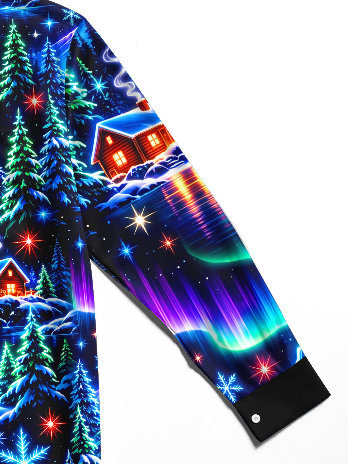 Oceanlyte Men's Long Sleeve Shirt - Aurora Borealis And Snowy Mountain Landscape Print with Chest Pocket