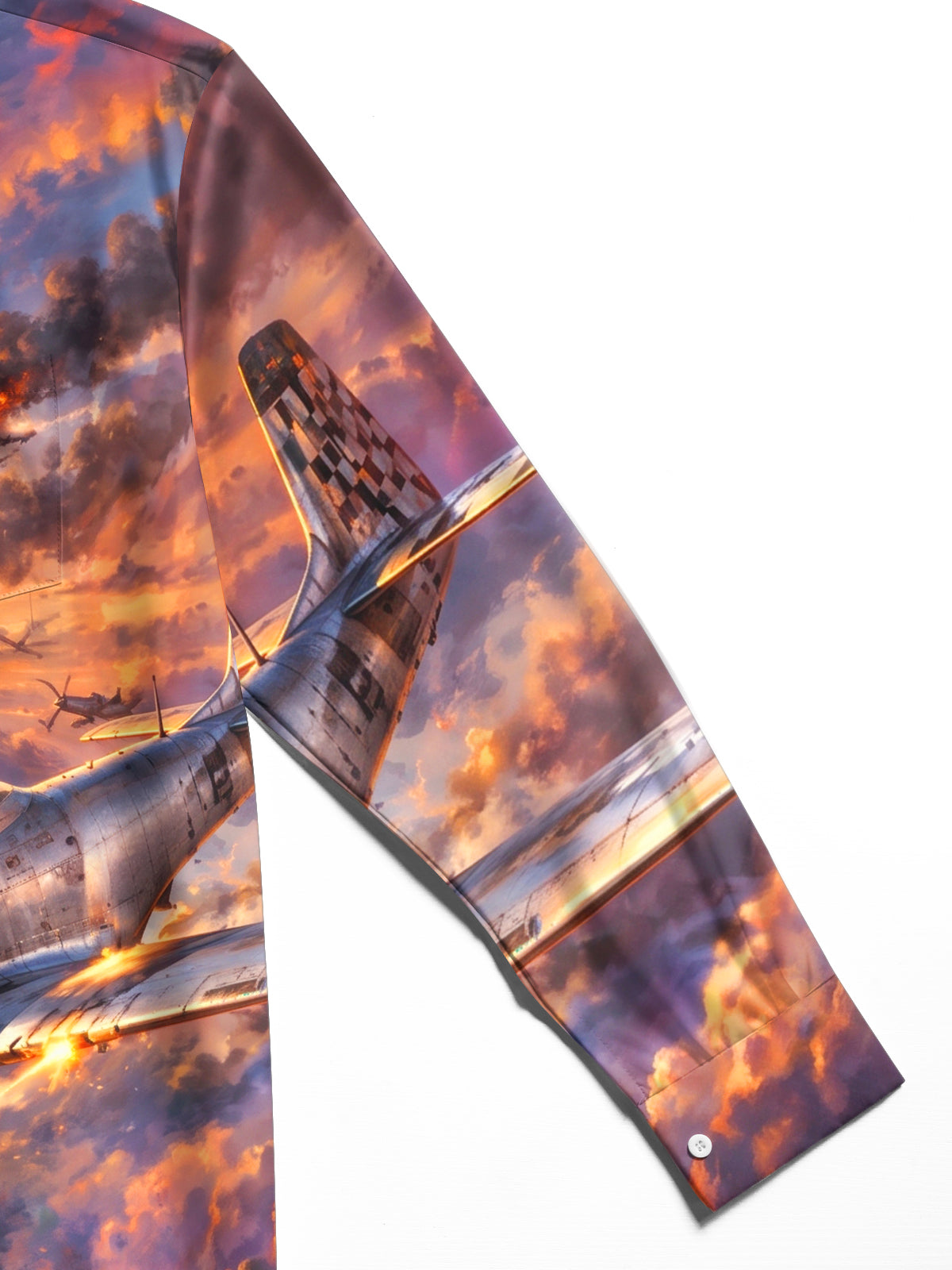 Oceanlyte Men's Long Sleeve Shirt - The "Battle of Britain" Airplanes And Sunset Sky Print with Chest Pocket