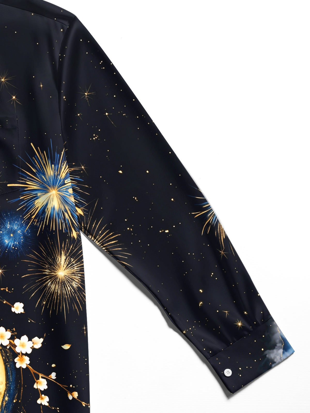 Oceanlyte Men's Printed Cherry Blossoms And Full Moon Print Long Sleeve Shirt with Chest Pocket