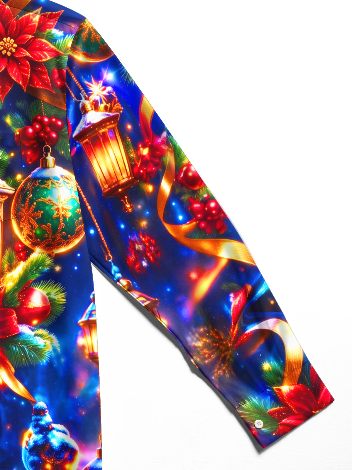 Oceanlyte Men's Printed Christmas Lanterns And Ornaments Print Long Sleeve Shirt with Chest Pocket
